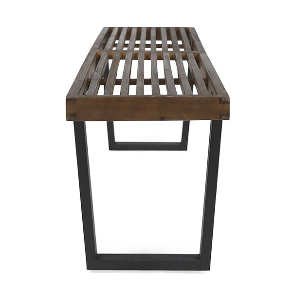 English Elm Joa Acacia Wood Slat Outdoor Dining Bench with Powder Coated Iron Legs Modern N768P403945B