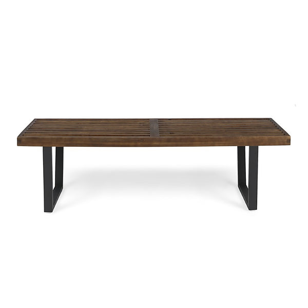 English Elm Joa Acacia Wood Slat Outdoor Dining Bench with Powder Coated Iron Legs Modern N768P403945B