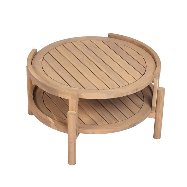 English Elm Outdoor Acacia Wood Loveseat Set with Two Tier Coffee Table Woven Rope Accents N768P410678N