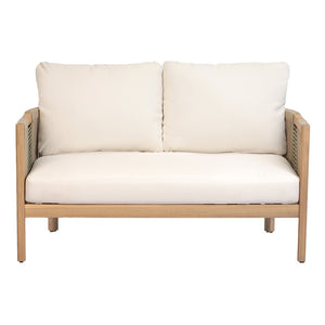 English Elm Outdoor Acacia Wood Loveseat Set with Two Tier Coffee Table Woven Rope Accents N768P410678N