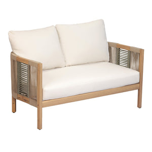 English Elm Outdoor Acacia Wood Loveseat Set with Two Tier Coffee Table Woven Rope Accents N768P410678N