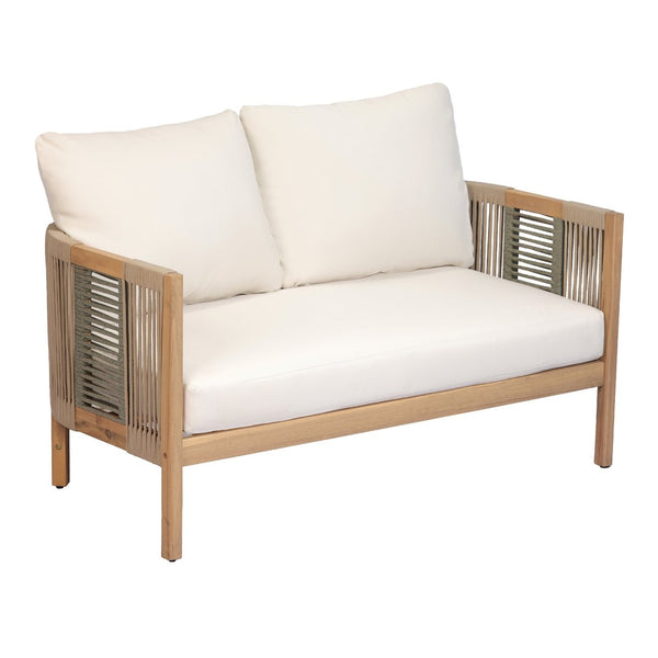 English Elm Outdoor Acacia Wood Loveseat Set with Two Tier Coffee Table Woven Rope Accents N768P410678N