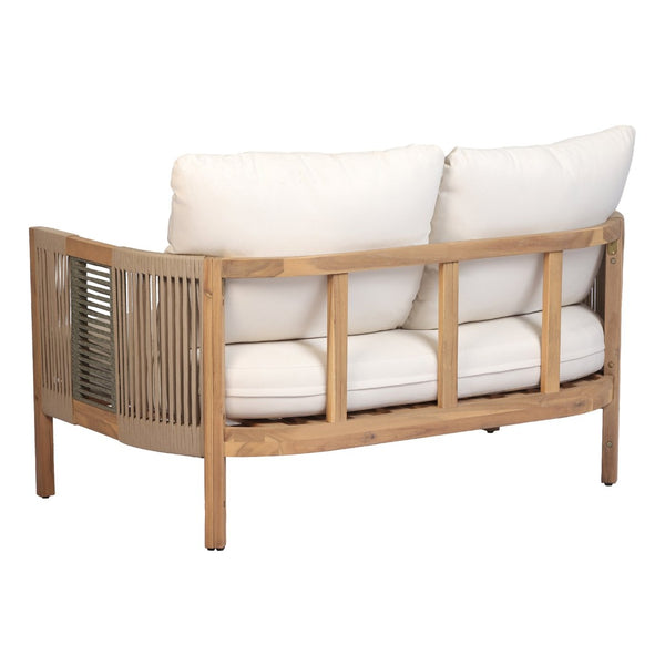 English Elm Outdoor Acacia Wood Loveseat Set with Two Tier Coffee Table Woven Rope Accents N768P410678N