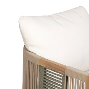 English Elm Outdoor Acacia Wood Club Chair with Woven Rope Panels and Teak Finish Patio Seating N768P410679N