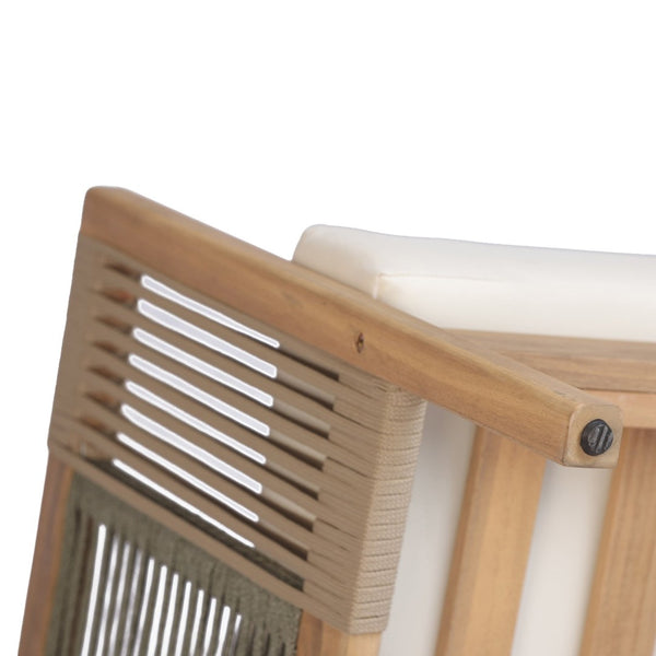 English Elm Outdoor Acacia Wood Club Chair with Woven Rope Panels and Teak Finish Patio Seating N768P410679N