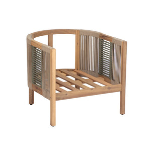 English Elm Outdoor Acacia Wood Club Chair with Woven Rope Panels and Teak Finish Patio Seating N768P410679N