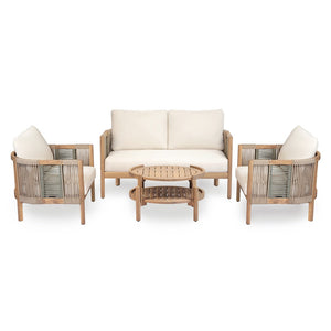English Elm Outdoor Acacia Wood Club Chair with Woven Rope Panels and Teak Finish Patio Seating N768P410679N