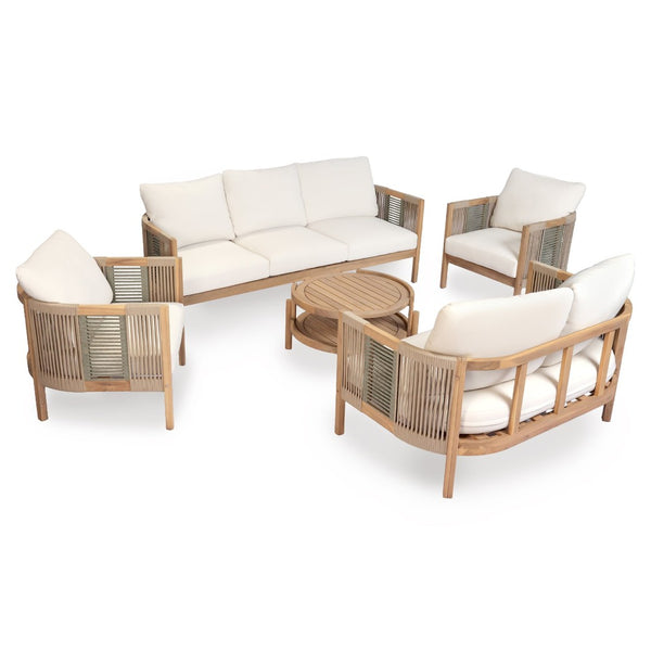 English Elm Outdoor Acacia Wood Club Chair with Woven Rope Panels and Teak Finish Patio Seating N768P410679N