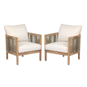 English Elm Outdoor Acacia Wood Club Chair Set of 2 with Woven Rope Panels and Beige Cushions N768P410679N_2