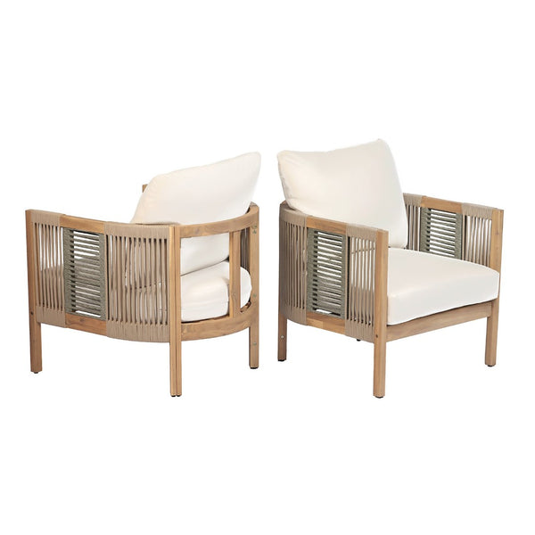 English Elm Outdoor Acacia Wood Club Chair Set of 2 with Woven Rope Panels and Beige Cushions N768P410679N_2