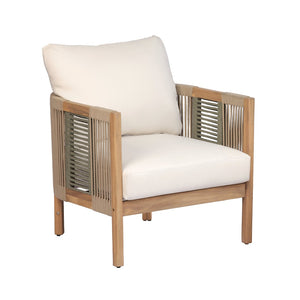 English Elm Outdoor Acacia Wood Club Chair with Woven Rope Panels and Teak Finish Patio Seating N768P410679N