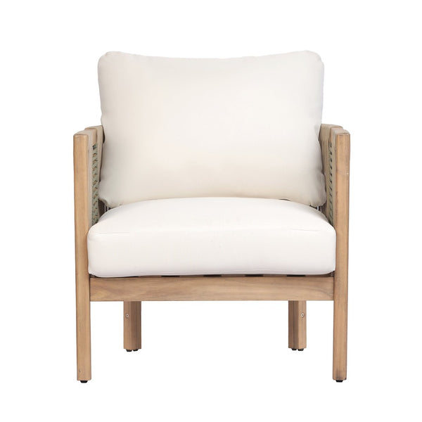 English Elm Outdoor Acacia Wood Club Chair with Woven Rope Panels and Teak Finish Patio Seating N768P410679N