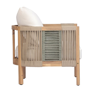 English Elm Outdoor Acacia Wood Club Chair with Woven Rope Panels and Teak Finish Patio Seating N768P410679N