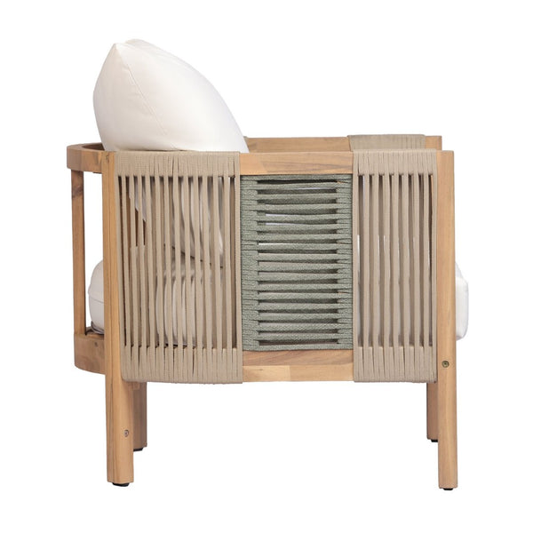 English Elm Outdoor Acacia Wood Club Chair with Woven Rope Panels and Teak Finish Patio Seating N768P410679N