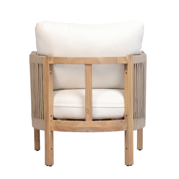 English Elm Outdoor Acacia Wood Club Chair with Woven Rope Panels and Teak Finish Patio Seating N768P410679N