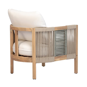 English Elm Outdoor Acacia Wood Club Chair with Woven Rope Panels and Teak Finish Patio Seating N768P410679N