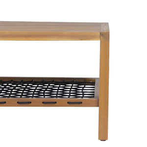 English Elm Outdoor Acacia Slatted Patio Table with Woven Rope Shelf for Coastal Lounging N768P410982L