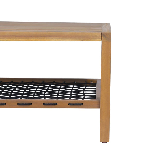 English Elm Outdoor Acacia Slatted Patio Table with Woven Rope Shelf for Coastal Lounging N768P410982L