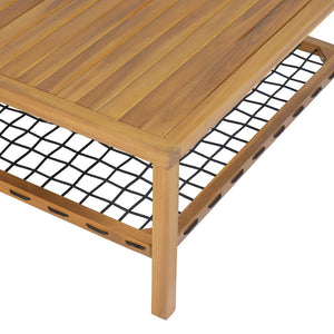 English Elm Outdoor Acacia Slatted Patio Table with Woven Rope Shelf for Coastal Lounging N768P410982L
