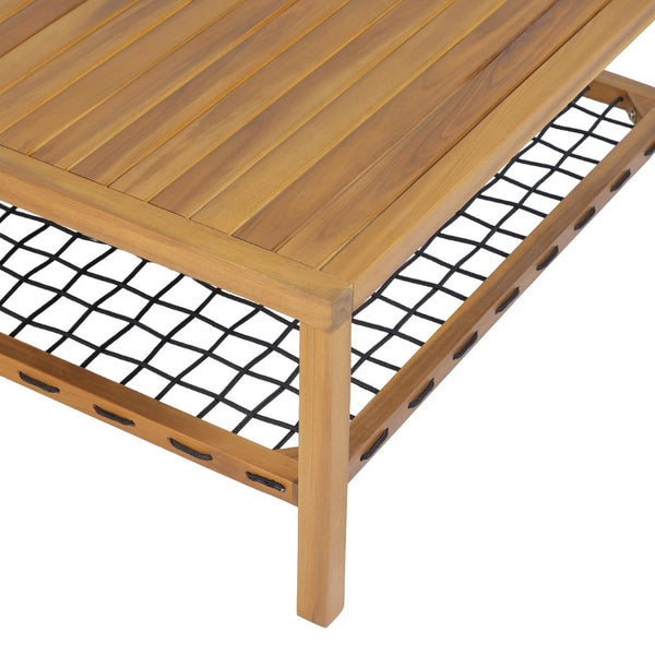 English Elm Outdoor Acacia Slatted Patio Table with Woven Rope Shelf for Coastal Lounging N768P410982L