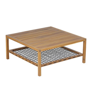 English Elm Outdoor Acacia Slatted Patio Table with Woven Rope Shelf for Coastal Lounging N768P410982L
