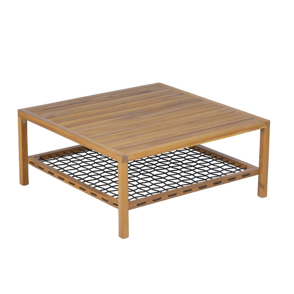 English Elm Outdoor Acacia Slatted Patio Table with Woven Rope Shelf for Coastal Lounging N768P410982L