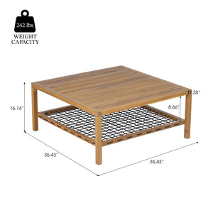English Elm Outdoor Acacia Slatted Patio Table with Woven Rope Shelf for Coastal Lounging N768P410982L