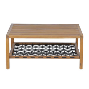 English Elm Outdoor Acacia Slatted Patio Table with Woven Rope Shelf for Coastal Lounging N768P410982L