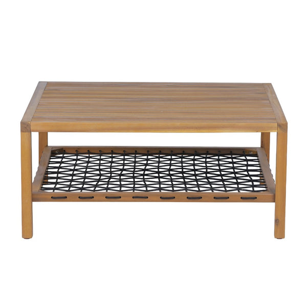 English Elm Outdoor Acacia Slatted Patio Table with Woven Rope Shelf for Coastal Lounging N768P410982L