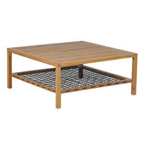 English Elm Outdoor Acacia Slatted Patio Table with Woven Rope Shelf for Coastal Lounging N768P410982L