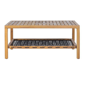 English Elm Outdoor Acacia Slatted Patio Table with Woven Rope Shelf for Coastal Lounging N768P410982L