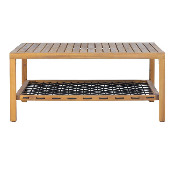 English Elm Outdoor Acacia Slatted Patio Table with Woven Rope Shelf for Coastal Lounging N768P410982L