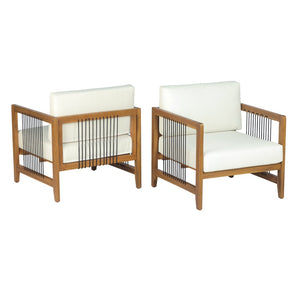 English Elm Acacia Wood Outdoor Armchair Set with Hand-Woven Rope Detailing and Thick Cushions N768P410983L_2