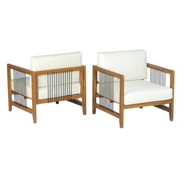 English Elm Acacia Wood Outdoor Armchair Set with Hand-Woven Rope Detailing and Thick Cushions N768P410983L_2