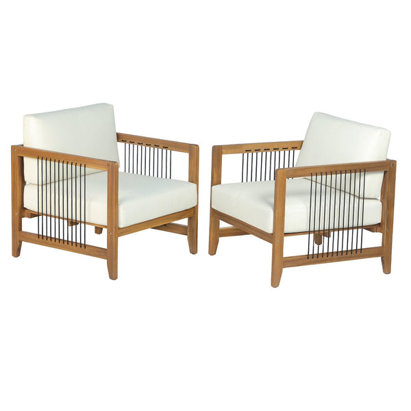 English Elm Acacia Wood Outdoor Armchair Set with Hand-Woven Rope Detailing and Thick Cushions N768P410983L_2