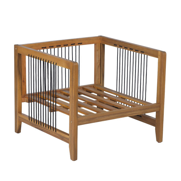 English Elm Acacia Wood Outdoor Armchair Set with Hand-Woven Rope Detailing and Thick Cushions N768P410983L_2