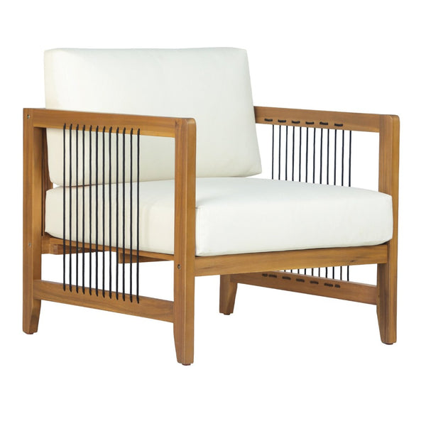 English Elm Acacia Wood Outdoor Armchair Woven Rope Backrest Teak Finish Patio Garden Seat N768P410983L