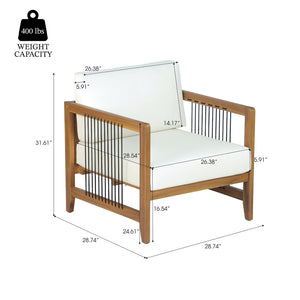 English Elm Acacia Wood Outdoor Armchair Woven Rope Backrest Teak Finish Patio Garden Seat N768P410983L