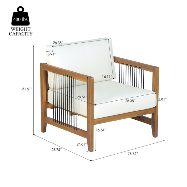 English Elm Acacia Wood Outdoor Armchair Woven Rope Backrest Teak Finish Patio Garden Seat N768P410983L