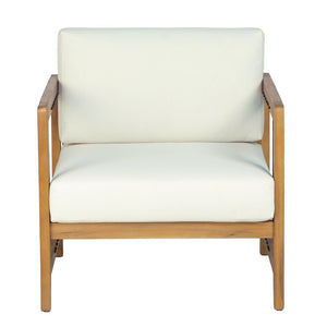 English Elm Acacia Wood Outdoor Armchair Woven Rope Backrest Teak Finish Patio Garden Seat N768P410983L