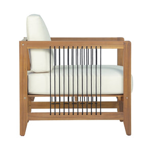 English Elm Acacia Wood Outdoor Armchair Woven Rope Backrest Teak Finish Patio Garden Seat N768P410983L