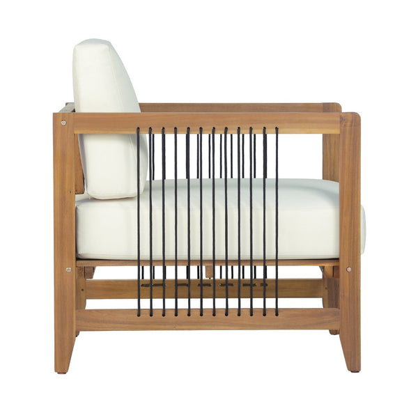 English Elm Acacia Wood Outdoor Armchair Woven Rope Backrest Teak Finish Patio Garden Seat N768P410983L