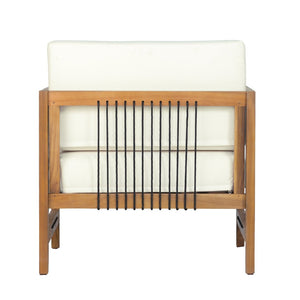 English Elm Acacia Wood Outdoor Armchair Woven Rope Backrest Teak Finish Patio Garden Seat N768P410983L