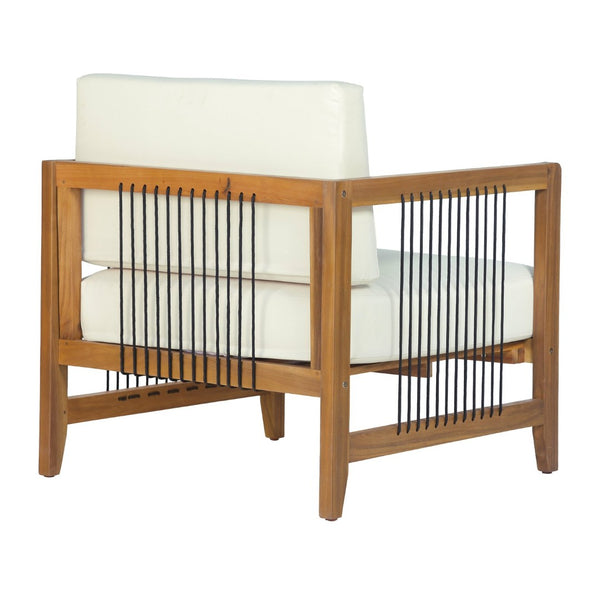 English Elm Acacia Wood Outdoor Armchair Woven Rope Backrest Teak Finish Patio Garden Seat N768P410983L