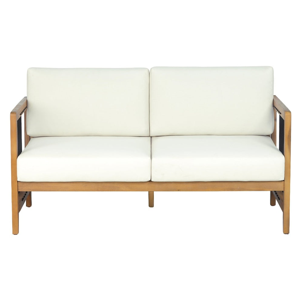 English Elm Acacia Wood Patio Loveseat Handwoven Rope Teak Finish Outdoor 2 Seat Sofa N768P410984L