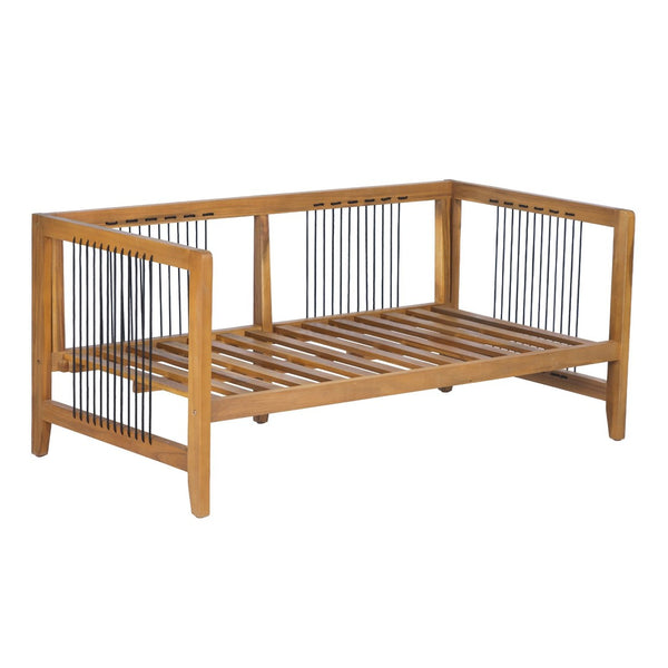 English Elm Acacia Wood Patio Loveseat Handwoven Rope Teak Finish Outdoor 2 Seat Sofa N768P410984L
