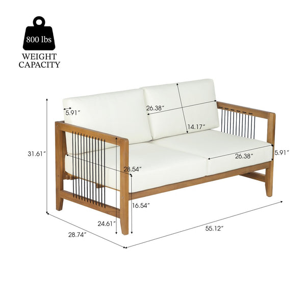 English Elm Acacia Wood Patio Loveseat Handwoven Rope Teak Finish Outdoor 2 Seat Sofa N768P410984L