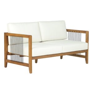 English Elm Acacia Wood Patio Loveseat Handwoven Rope Teak Finish Outdoor 2 Seat Sofa N768P410984L