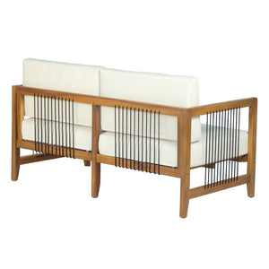 English Elm Acacia Wood Patio Loveseat Handwoven Rope Teak Finish Outdoor 2 Seat Sofa N768P410984L