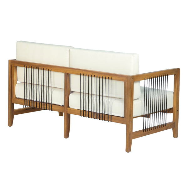 English Elm Acacia Wood Patio Loveseat Handwoven Rope Teak Finish Outdoor 2 Seat Sofa N768P410984L